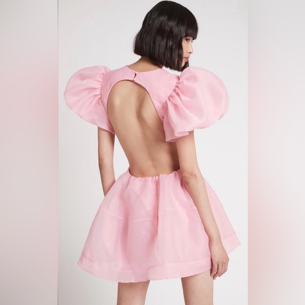 Aje Simplicity Puff Sleeve Cut Out Backless Mini Dress Ballet Pink Size 4 EUC - Picture 9 of 10